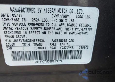 2014 Infiniti Q50 Premium from USA, damaged, VIN JN1BV7AR3EM683024